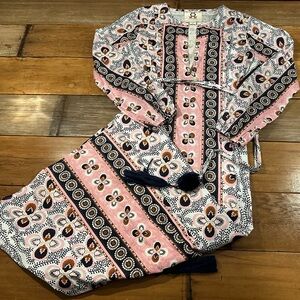 Figue Long Sleeve Floral Print Deep V-Neck Belted Maxi Dress Size S